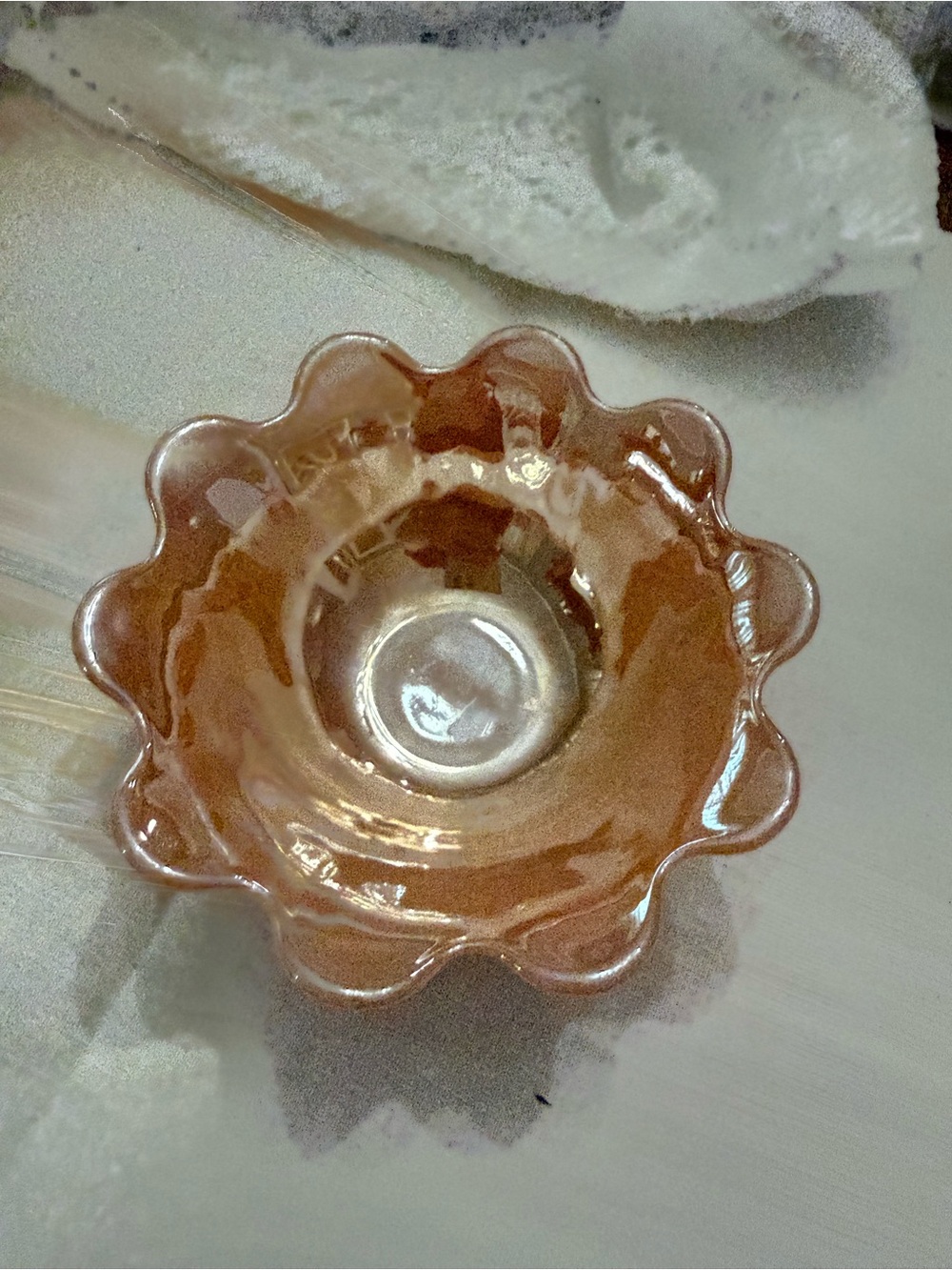 Vintage Fire King Pink luster flower bowl